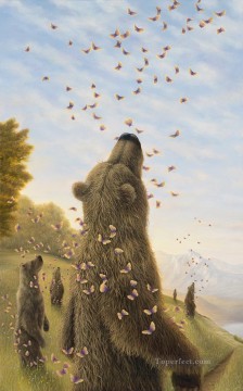 大衆的なファンタジー Painting - クマと蝶のファンタジー